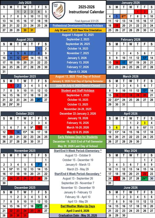2025 dash 2206 e m s i s d instructional calendar